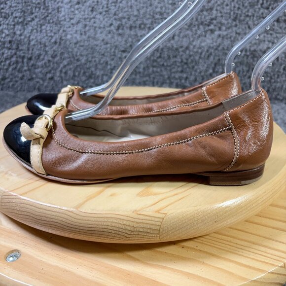 AGL Ballet Flats Women Sz 5.5 Leather Cap Toe Slip On Casual Shoes Made in Italy - Picture 1 of 8